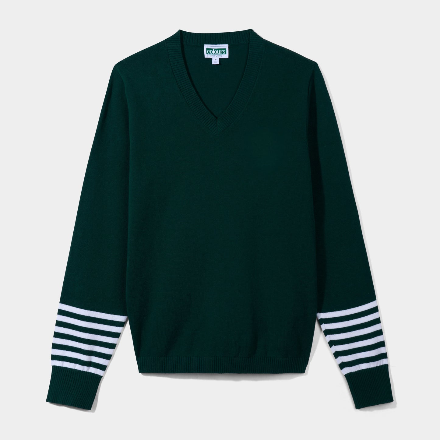 V-Neck Pullover with Striped Sleeves Green